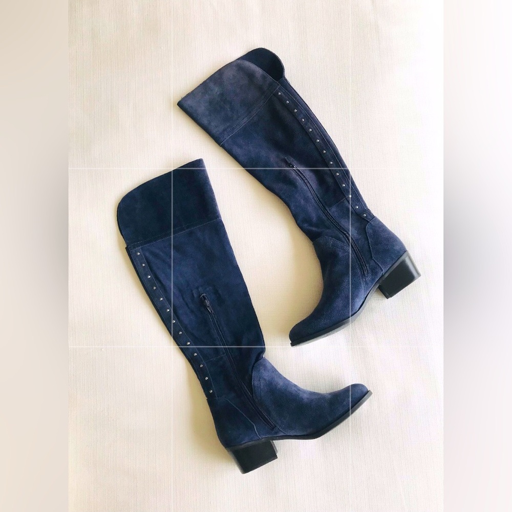Vince Camuto Briella Suede Leather Stud Navy Blue Over The Knee Boots NWOT 9.5